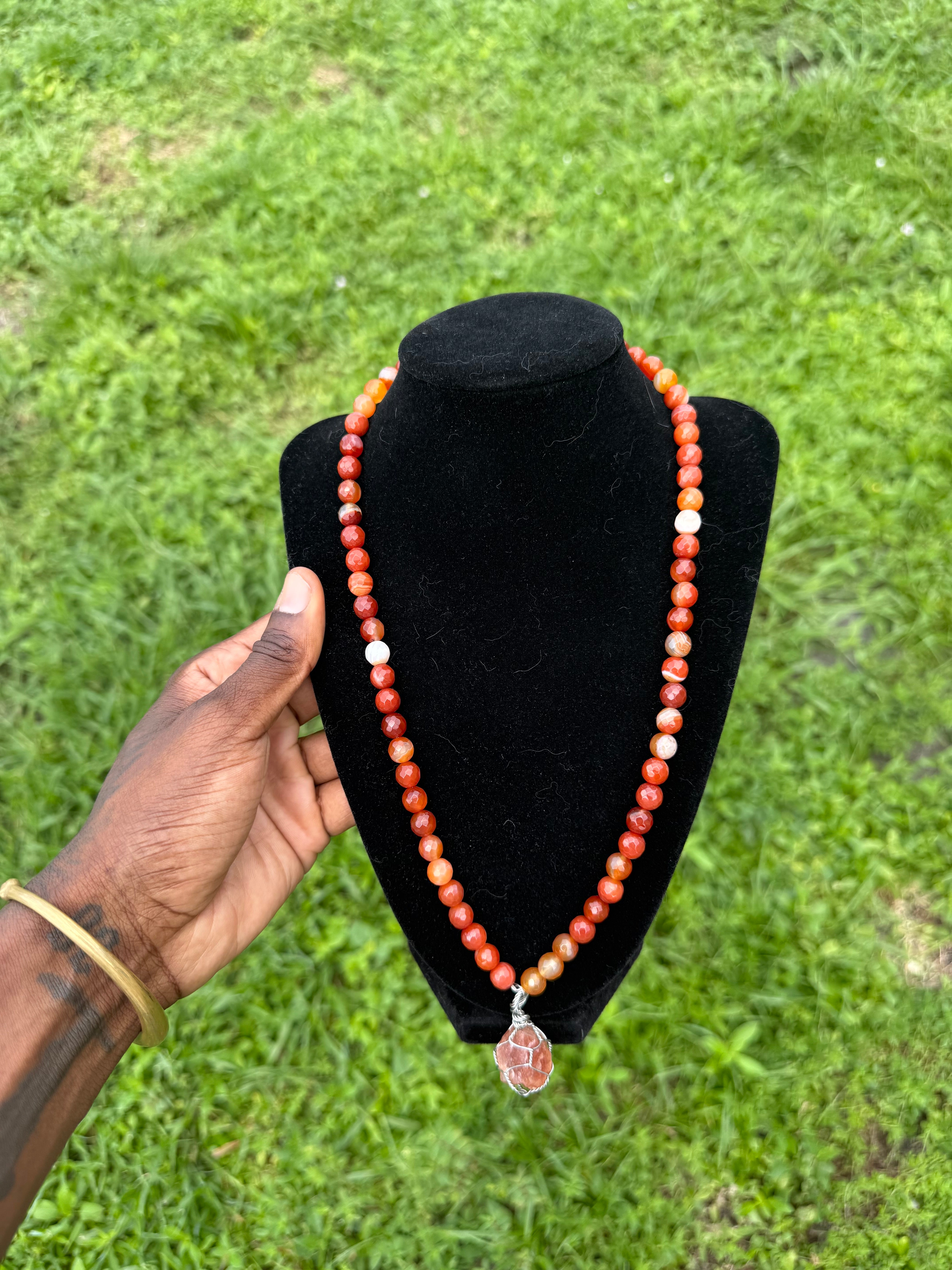 🔥 Radiant Flame Necklace (Sunstone • Clear Quartz • Carnelian