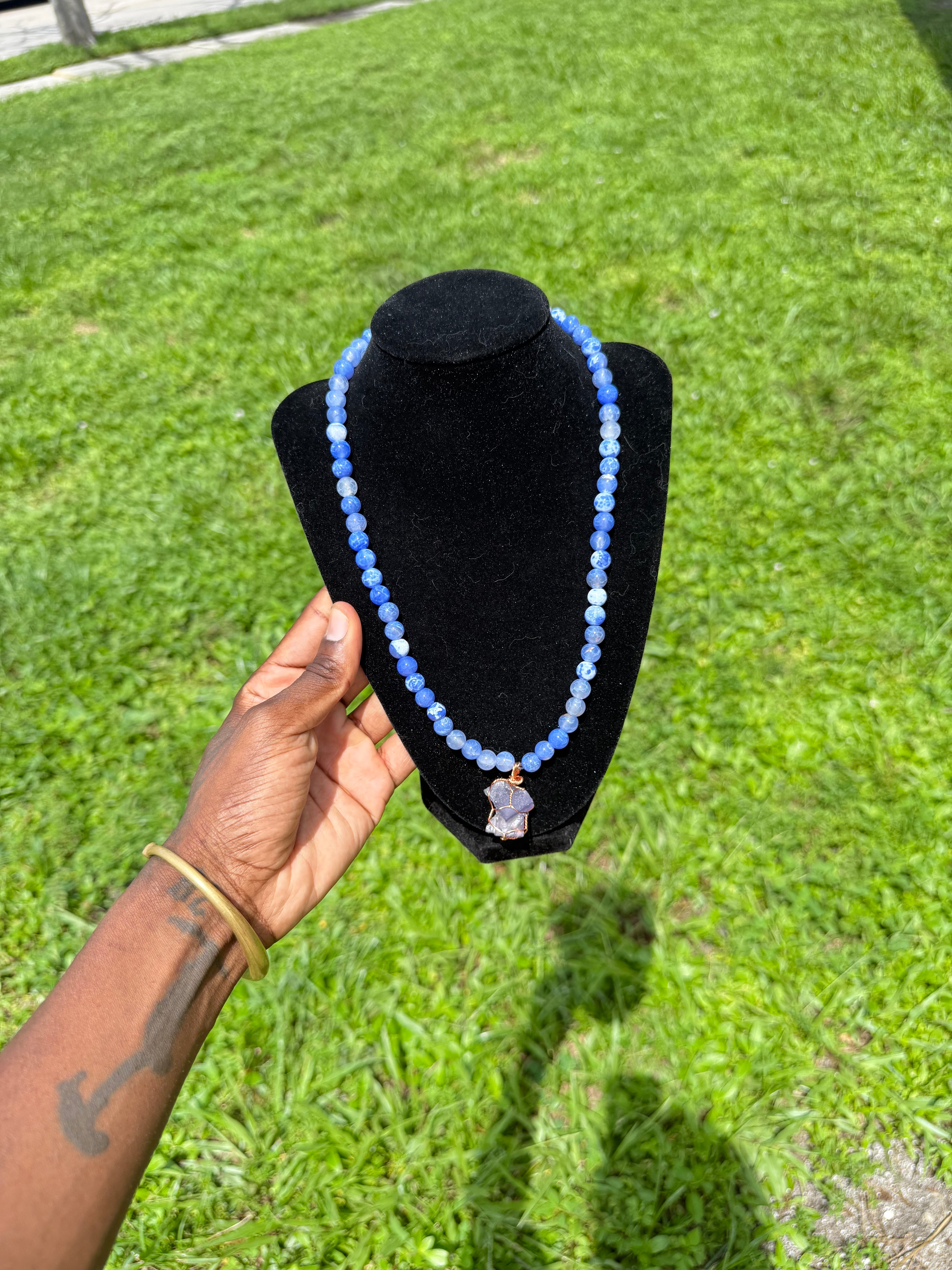 💎 Celestial Voice Necklace (Blue Lace Agate • Tanzanite)