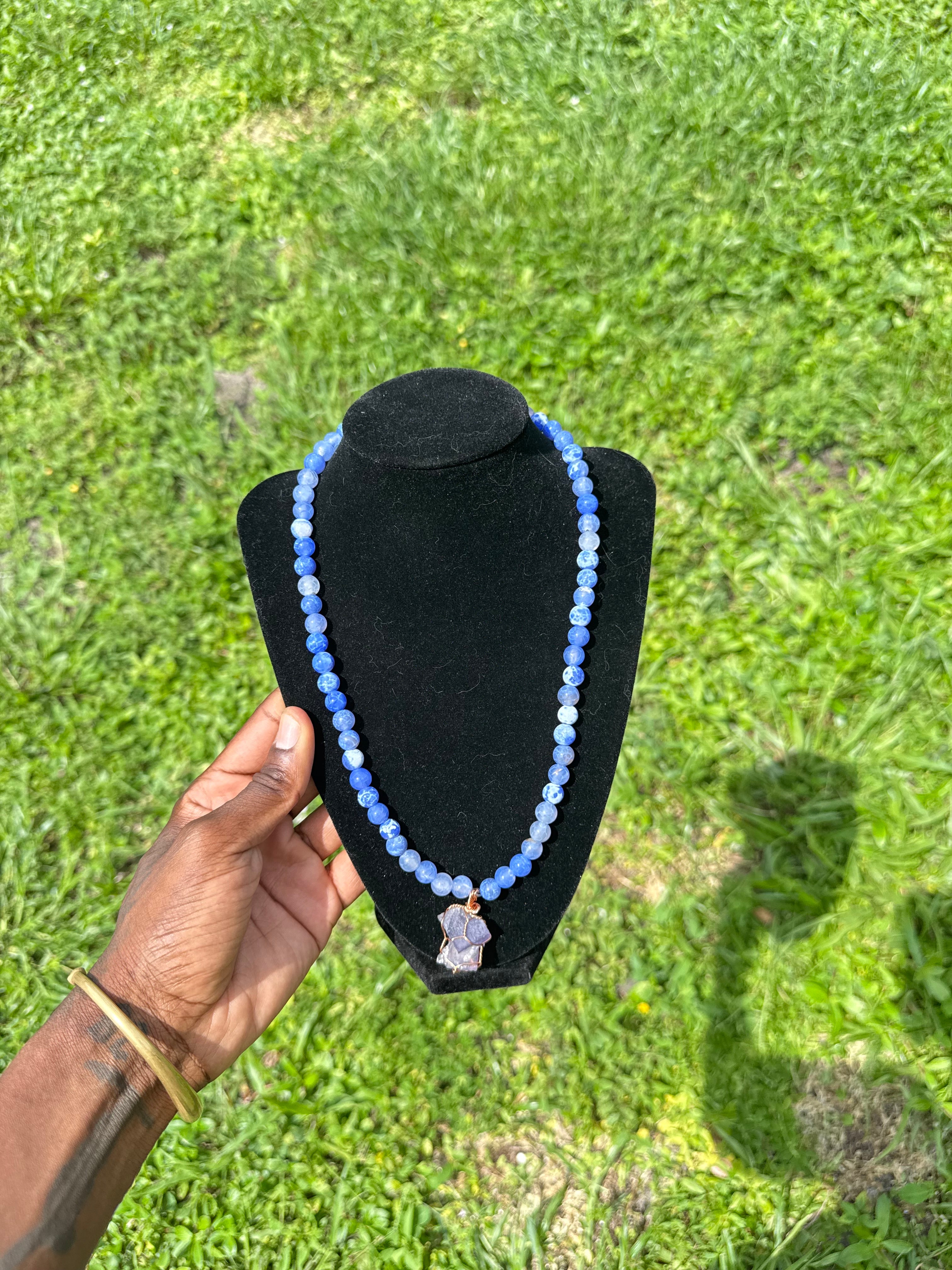 💎 Celestial Voice Necklace (Blue Lace Agate • Tanzanite)