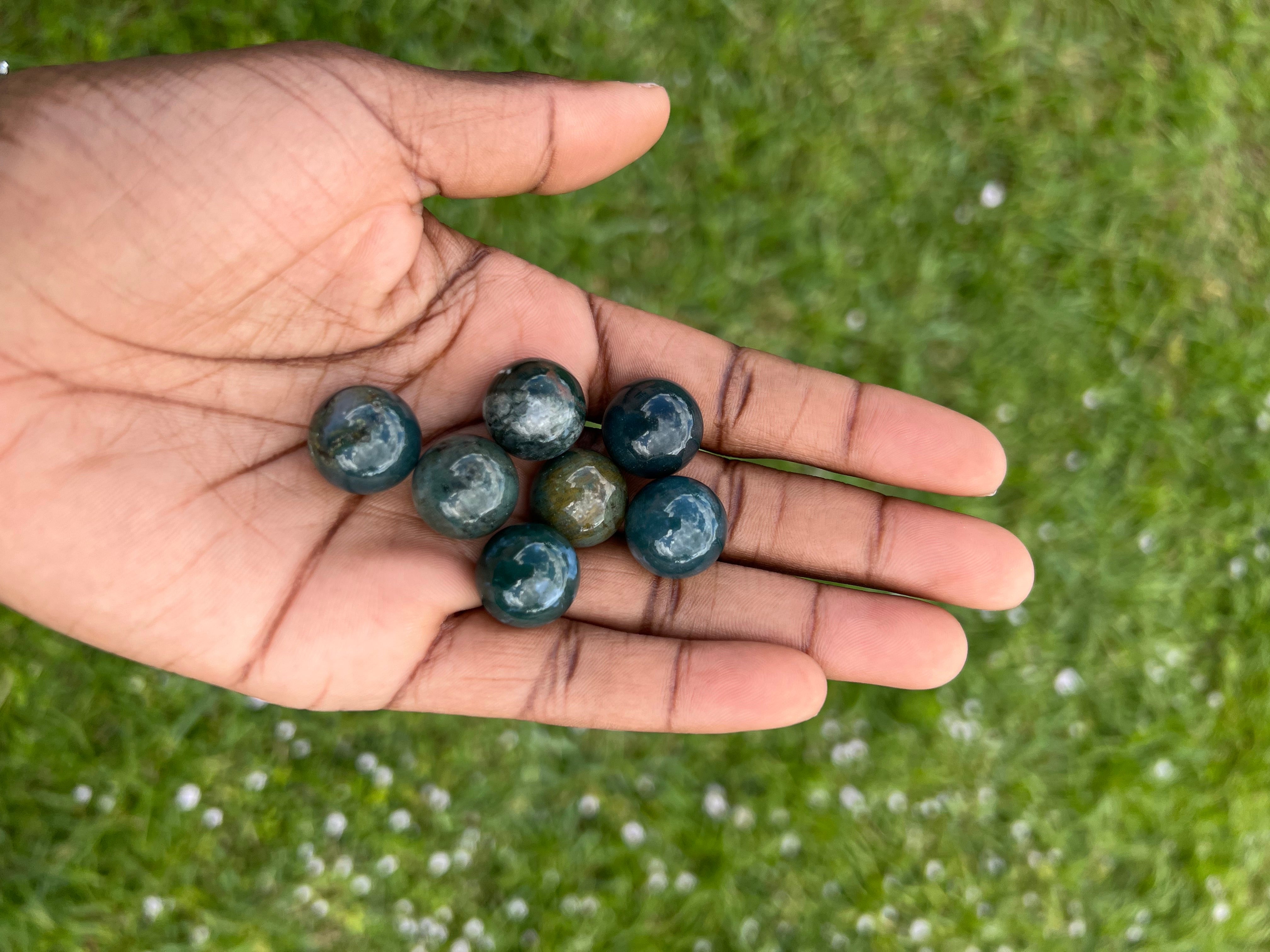 Moss agate mini sphere